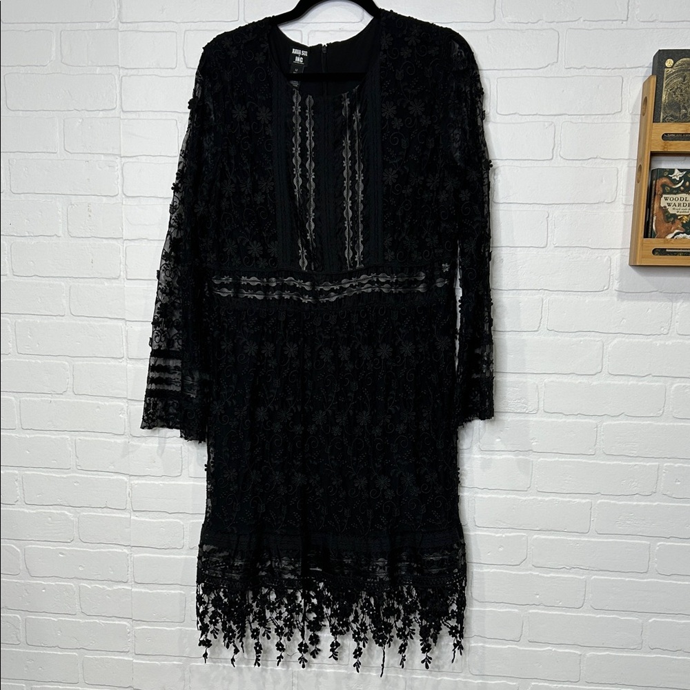 Anna Sui x INC Black Floral Lace Long Sleeve Dress